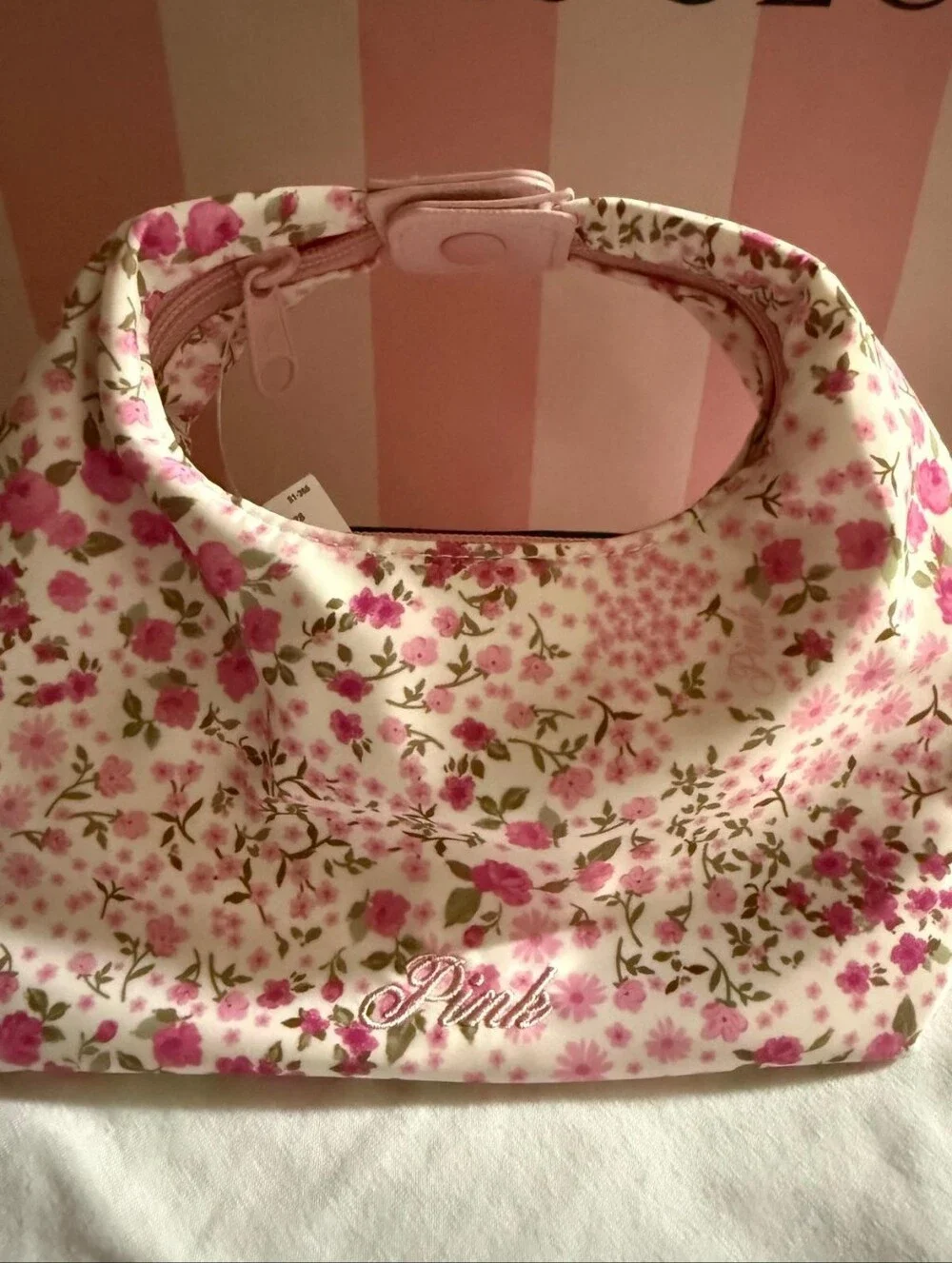 PINK Victoria's Secret Pink and Green Floral Hobo Bag